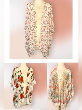 Bundle of 3 Spring Summer Boho Floral Kimonos Coverups